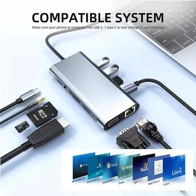 Alt view image 3 of 7 - 11-in-1 USB-C Multi-Function Laptop Docking Station (Suitable for Mobile Phones and Other Electronic Products)-2pack