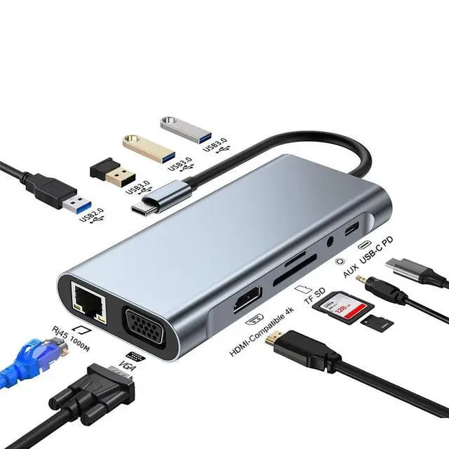 Alt view image 2 of 7 - 11-in-1 USB-C Multi-Function Laptop Docking Station (Suitable for Mobile Phones and Other Electronic Products)-2pack