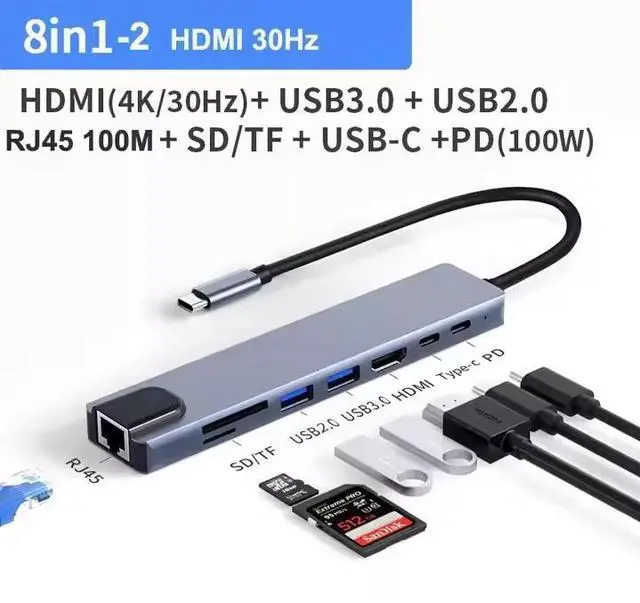 Alt view image 3 of 6 - 8 IN 1 USB Type C Docking Station (Supports 4K Video, PD Fast Charging, Suitable for Macbook and Other Devices)-2pack