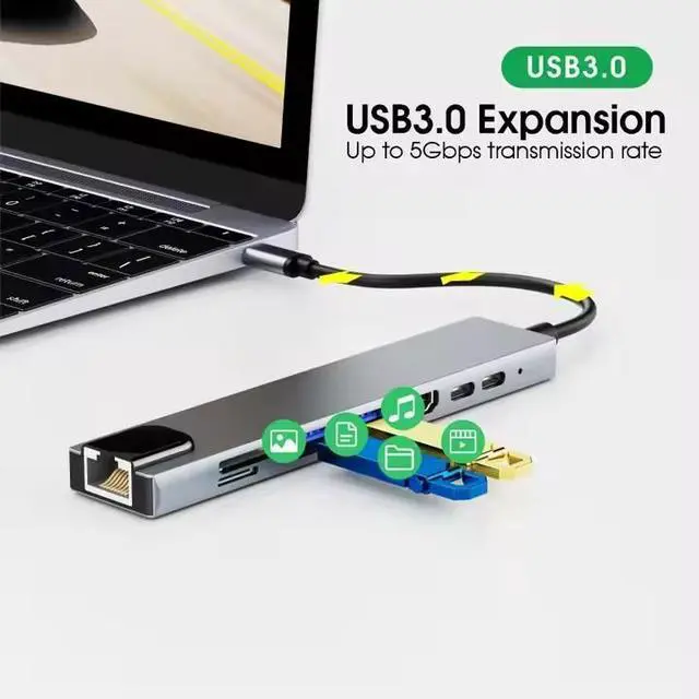 Alt view image 5 of 6 - 8 IN 1 USB Type C Docking Station (Supports 4K Video, PD Fast Charging, Suitable for Macbook and Other Devices)-2pack