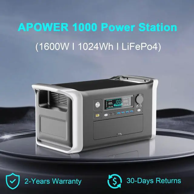 Alt view image 3 of 7 - UAPOW 1600W Portable Power Station - 1024Wh LiFePO4 Battery Solar Generator, 1-Hour Fast Charge, Digital Display, Compact & Lightweight Design for Outdoor Camping, RV, and Home Emergency Power Backup