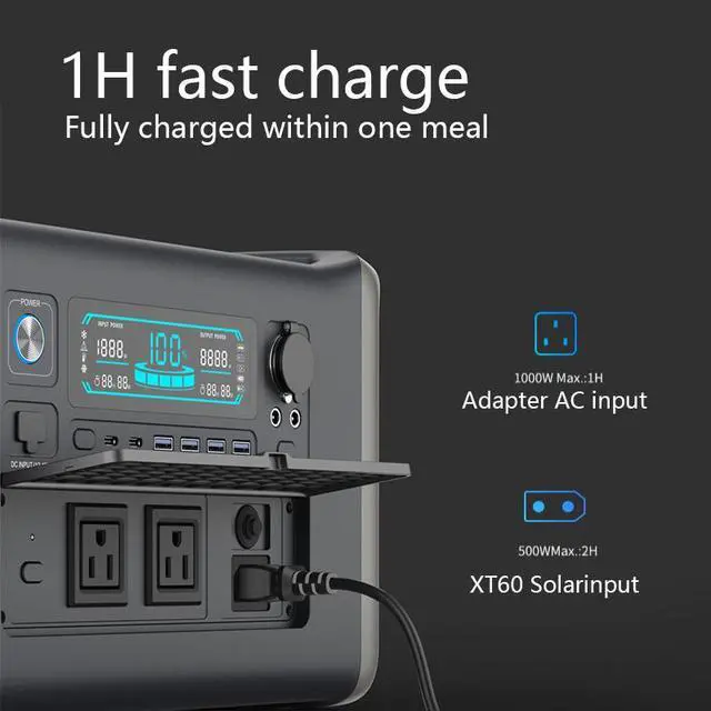 Alt view image 4 of 7 - UAPOW 1600W Portable Power Station - 1024Wh LiFePO4 Battery Solar Generator, 1-Hour Fast Charge, Digital Display, Compact & Lightweight Design for Outdoor Camping, RV, and Home Emergency Power Backup