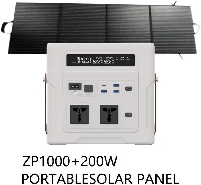 Main image of UAPOW Portable Power Station ZP1000+200W Solar Panel, 902Wh LiFePO4 (LFP) battery, solar generator, 600W AC output, suitable for outdoor camping, home backup power, emergencies, and RV use.