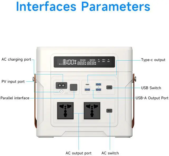 Alt view image 2 of 6 - UAPOW Portable Power Station ZP1000+200W Solar Panel, 902Wh LiFePO4 (LFP) battery, solar generator, 600W AC output, suitable for outdoor camping, home backup power, emergencies, and RV use.