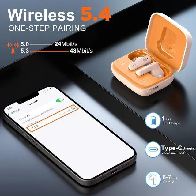 Alt view image 3 of 7 - Ear Buds Wireless Earbuds Bluetooth 5.4 Headphones, Touch Screen Earbuds, Call ENC Noise Active Noise Cancelling, in-Ear Headphones USB Charging Case Earbuds
