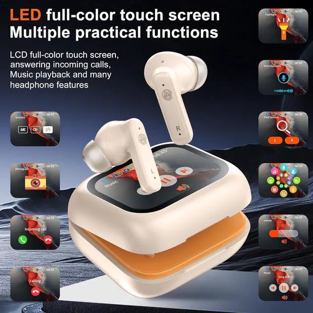 Alt view image 5 of 7 - Ear Buds Wireless Earbuds Bluetooth 5.4 Headphones, Touch Screen Earbuds, Call ENC Noise Active Noise Cancelling, in-Ear Headphones USB Charging Case Earbuds