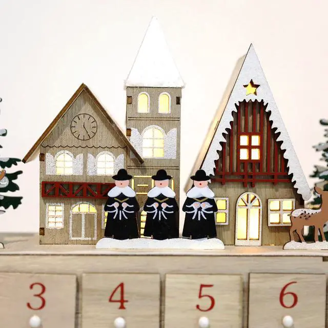 Alt view image 2 of 7 - PIONEER-EFFORT Christmas Wooden Advent Calendar House with 24 Drawers Countdown to Christmas Decoration Fill Small Gifts for Kids (14.8'' x 3.15'' x10.63'')
