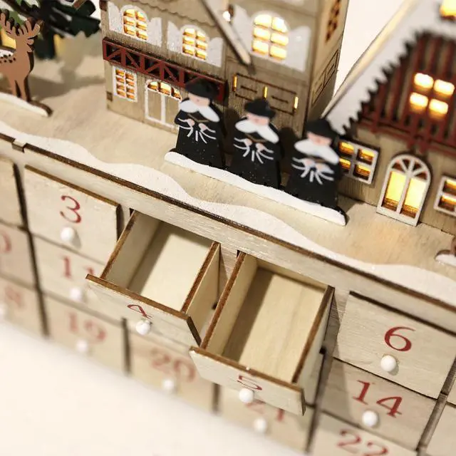 Alt view image 3 of 7 - PIONEER-EFFORT Christmas Wooden Advent Calendar House with 24 Drawers Countdown to Christmas Decoration Fill Small Gifts for Kids (14.8'' x 3.15'' x10.63'')