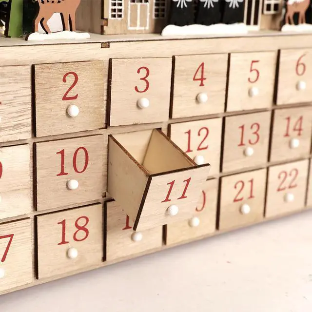 Alt view image 4 of 7 - PIONEER-EFFORT Christmas Wooden Advent Calendar House with 24 Drawers Countdown to Christmas Decoration Fill Small Gifts for Kids (14.8'' x 3.15'' x10.63'')
