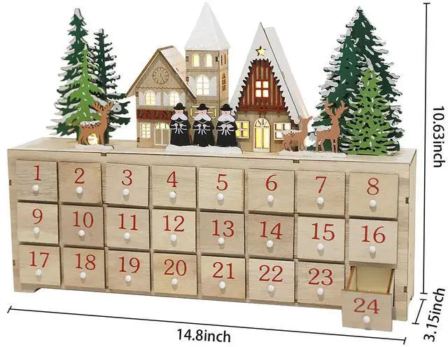 Alt view image 7 of 7 - PIONEER-EFFORT Christmas Wooden Advent Calendar House with 24 Drawers Countdown to Christmas Decoration Fill Small Gifts for Kids (14.8'' x 3.15'' x10.63'')