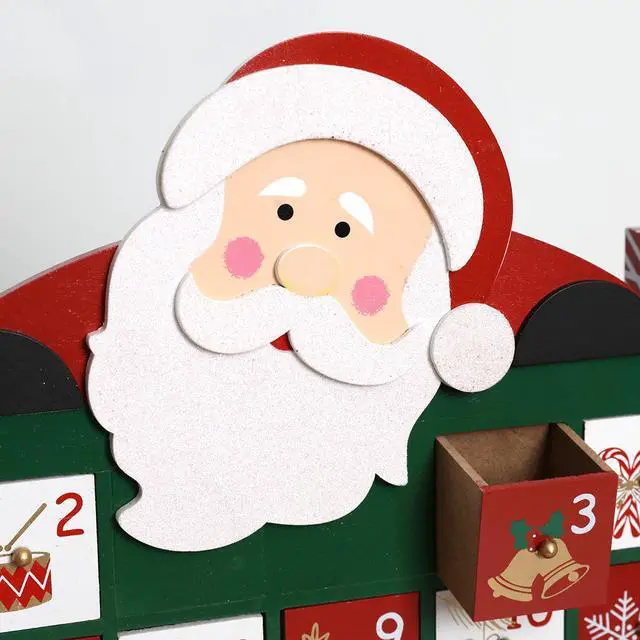 Alt view image 5 of 7 - PIONEER-EFFORT Extra-large Wooden Christmas Advent Calendar with Drawers, 24-Day Countdown to Christmas, Holiday Decoration with Santa Fireplace Design, Reusable Advent Calendar