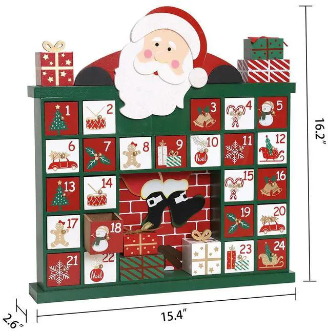 Alt view image 2 of 7 - PIONEER-EFFORT Extra-large Wooden Christmas Advent Calendar with Drawers, 24-Day Countdown to Christmas, Holiday Decoration with Santa Fireplace Design, Reusable Advent Calendar
