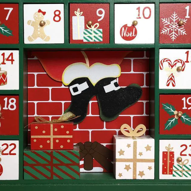 Alt view image 3 of 7 - PIONEER-EFFORT Extra-large Wooden Christmas Advent Calendar with Drawers, 24-Day Countdown to Christmas, Holiday Decoration with Santa Fireplace Design, Reusable Advent Calendar