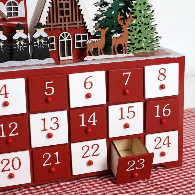 Alt view image 3 of 7 - PIONEER-EFFORT Christmas Wooden Advent Calendar House with 24 Drawers Countdown and LED light to Christmas Decoration Fill Small Gifts for Kids (14.8'' x 3.1'' x10.7'')