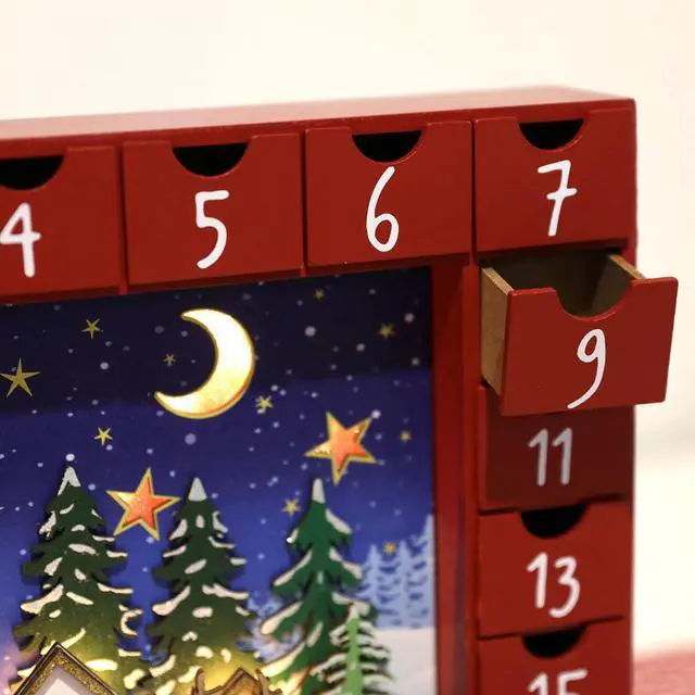 Alt view image 3 of 7 - Pioneer-Effort Christmas Wooden Advent Calendar with LED and 24 Drawers to Fill Small Gifts Countdown to Christmas Decoration