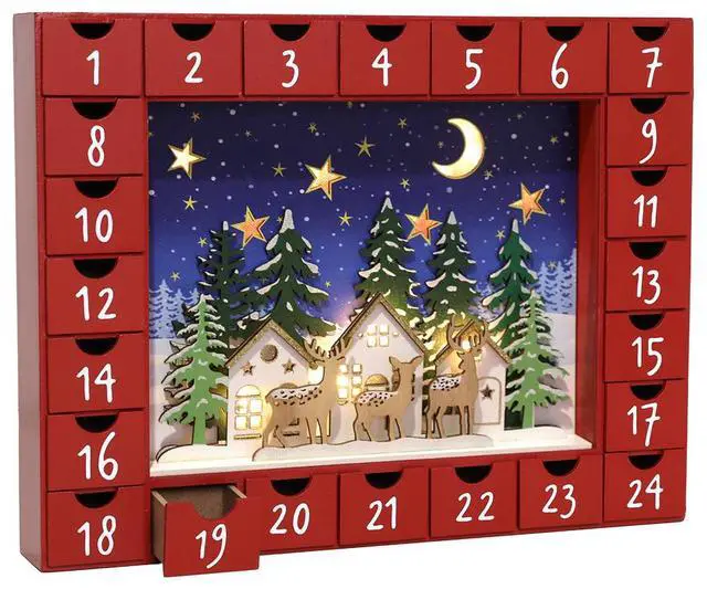 Main image of Pioneer-Effort Christmas Wooden Advent Calendar with LED and 24 Drawers to Fill Small Gifts Countdown to Christmas Decoration