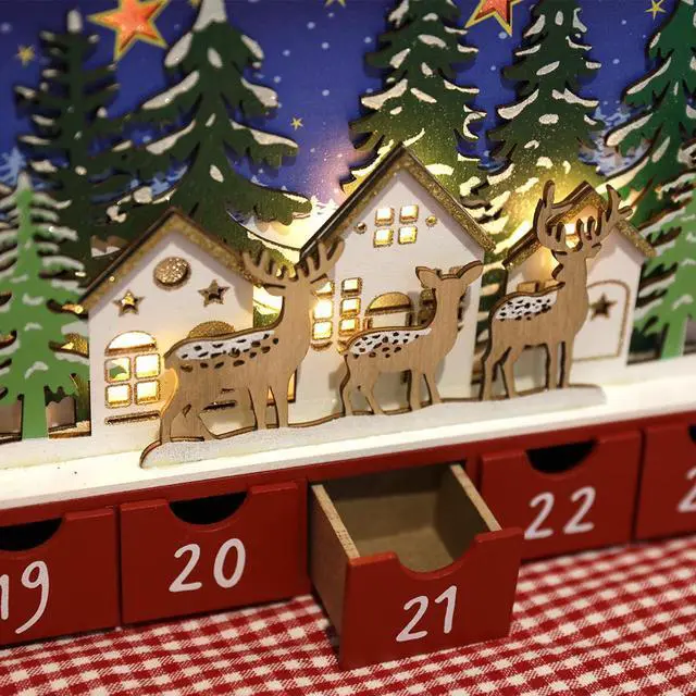 Alt view image 4 of 7 - Pioneer-Effort Christmas Wooden Advent Calendar with LED and 24 Drawers to Fill Small Gifts Countdown to Christmas Decoration