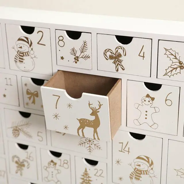 Alt view image 2 of 7 - PIONEER-EFFORT Christmas Wooden Advent Calendar with 25 Large Drawers Countdown to Christmas Decoration Large Size Xmas Countdown Calendar 2025 Hand Painted Refillable Advent for Holiday Decoration