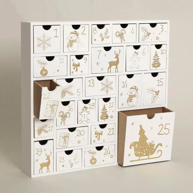 Main image of PIONEER-EFFORT Christmas Wooden Advent Calendar with 25 Large Drawers Countdown to Christmas Decoration Large Size Xmas Countdown Calendar 2025 Hand Painted Refillable Advent for Holiday Decoration
