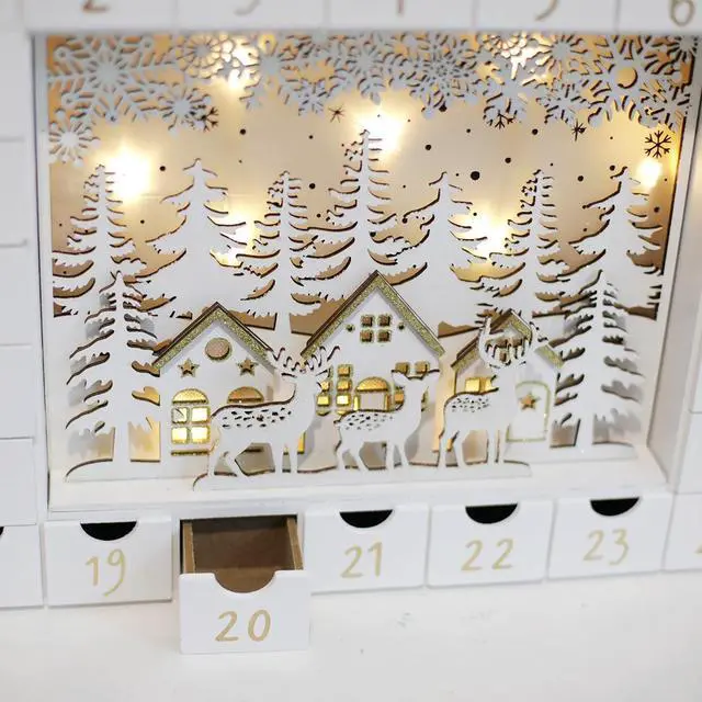 Alt view image 6 of 6 - PIONEER-EFFORT Christmas Wooden Advent Calendar with 24 Drawers to Fill Small Gifts Christmas Scene with LED Lights Countdown to Xmas Tabletop Decoration