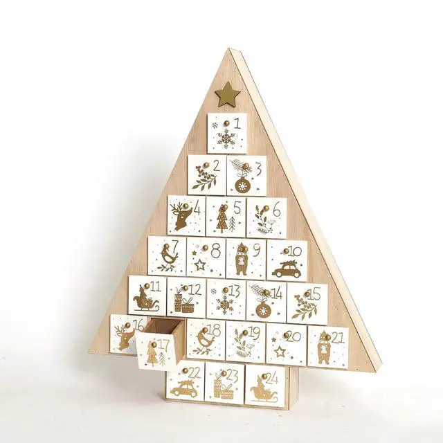 Alt view image 3 of 6 - PIONEER-EFFORT 15 Inch Christmas Tree Wooden Advent Calendar with 24 Drawers Countdown to Christmas Holiday Gifts for Adults and Kids Home Decoration Natural Color