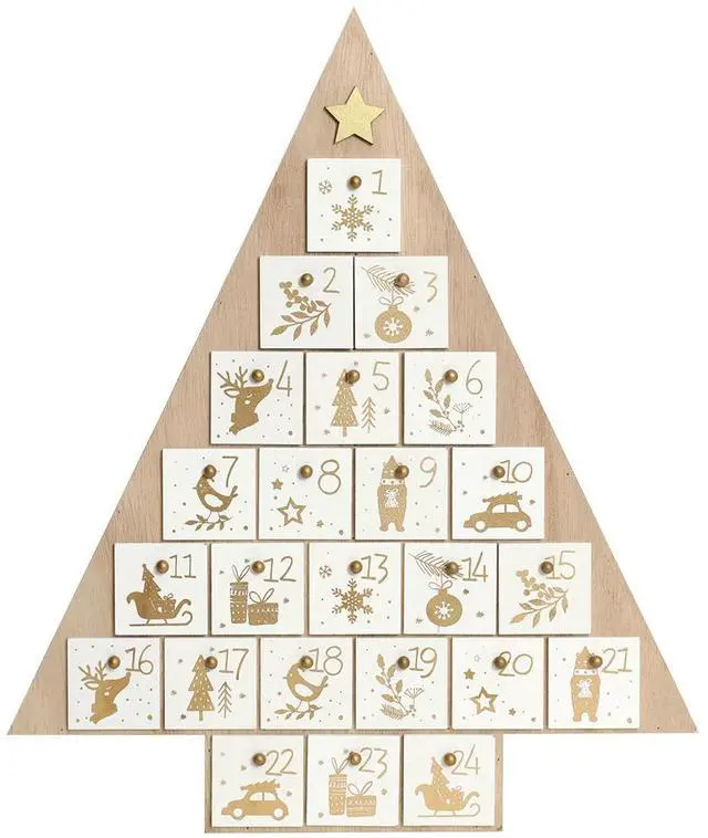 Main image of PIONEER-EFFORT 15 Inch Christmas Tree Wooden Advent Calendar with 24 Drawers Countdown to Christmas Holiday Gifts for Adults and Kids Home Decoration Natural Color