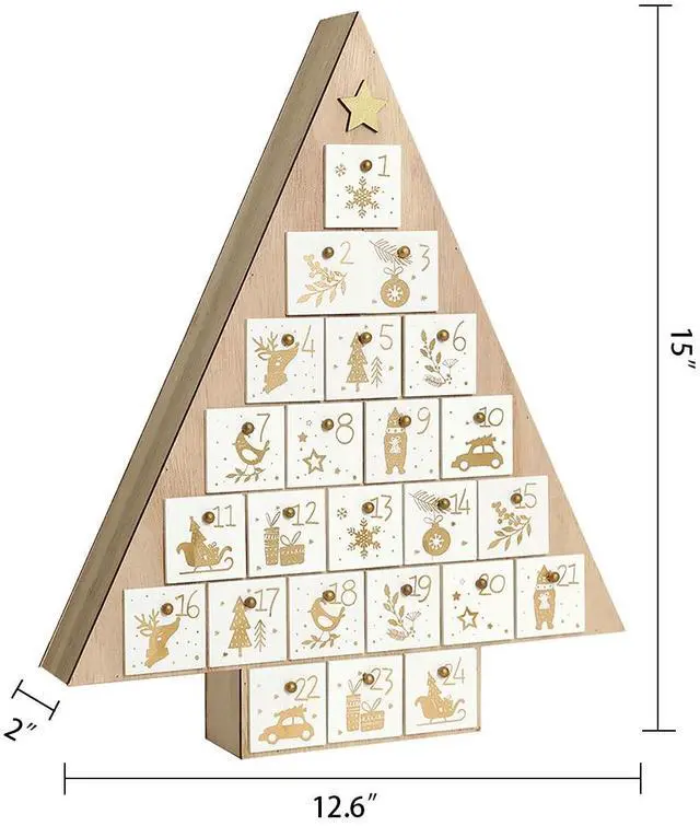 Alt view image 2 of 6 - PIONEER-EFFORT 15 Inch Christmas Tree Wooden Advent Calendar with 24 Drawers Countdown to Christmas Holiday Gifts for Adults and Kids Home Decoration Natural Color