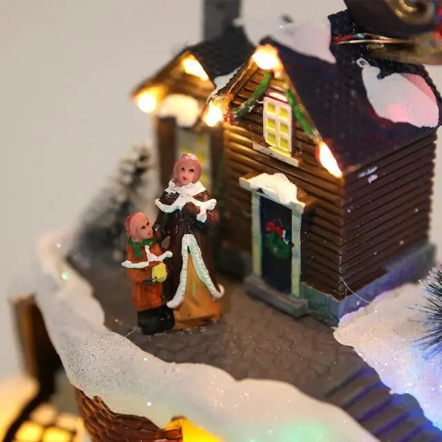 Alt view image 6 of 7 - PIONEER-EFFORT Musical Christmas Village Figurines with Spinning Train, Lighted Xmas Collectibles Statues with Santa Sleigh, Battery Christmas Home Gifts Festive Holiday Decor 9.3''×6.3''×8''