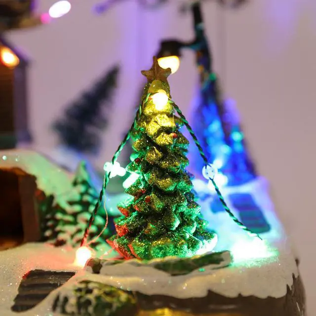 Alt view image 5 of 7 - PIONEER-EFFORT Musical Christmas Village Figurines with Spinning Train, Lighted Xmas Collectibles Statues with Santa Sleigh, Battery Christmas Home Gifts Festive Holiday Decor 9.3''×6.3''×8''