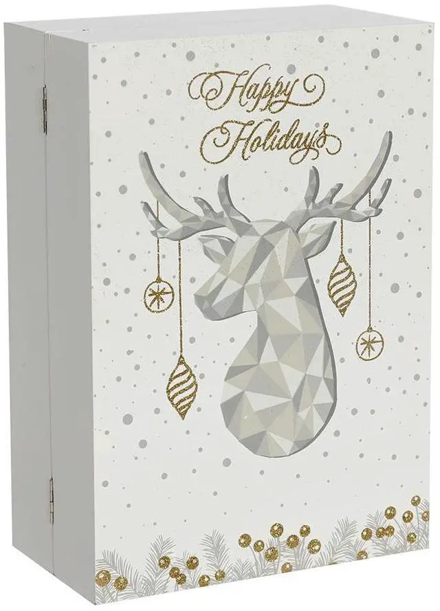 Alt view image 3 of 7 - PIONEER-EFFORT Christmas Wooden Advent Calendar Book with LEDs White & Gold Christmas Reindeer Countdown Holiday Gifts with 24 Drawers Adults Kids Home Decoration (White&Gold,with light)