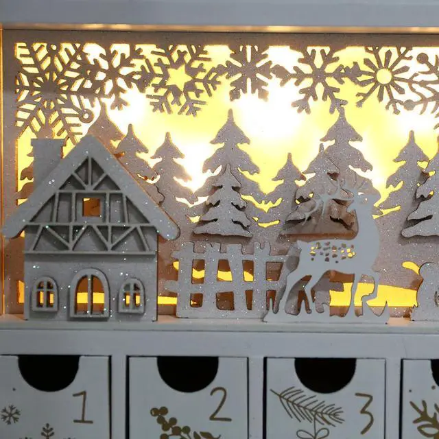 Alt view image 5 of 7 - PIONEER-EFFORT Christmas Wooden Advent Calendar Book with LEDs White & Gold Christmas Reindeer Countdown Holiday Gifts with 24 Drawers Adults Kids Home Decoration (White&Gold,with light)