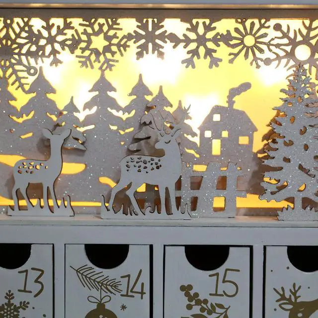 Alt view image 4 of 7 - PIONEER-EFFORT Christmas Wooden Advent Calendar Book with LEDs White & Gold Christmas Reindeer Countdown Holiday Gifts with 24 Drawers Adults Kids Home Decoration (White&Gold,with light)