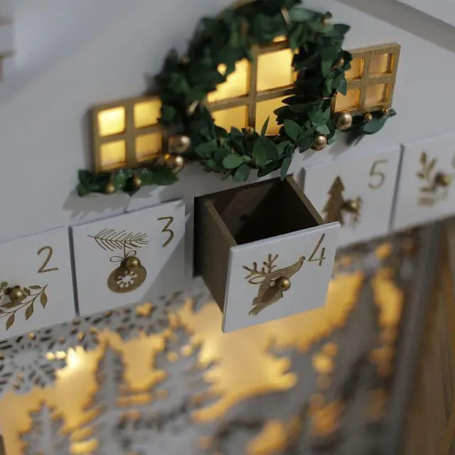 Alt view image 4 of 7 - PIONEER-EFFORT Wooden Christmas Advent Calendar House with Blinds Style LEDs Reindeer Forest Xmas Gifts for Adults