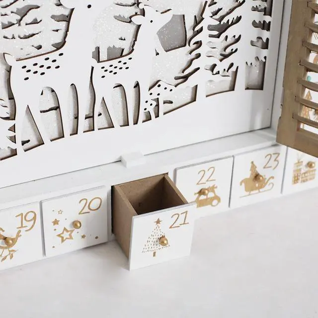 Alt view image 5 of 7 - PIONEER-EFFORT Wooden Christmas Advent Calendar House with Blinds Style LEDs Reindeer Forest Xmas Gifts for Adults