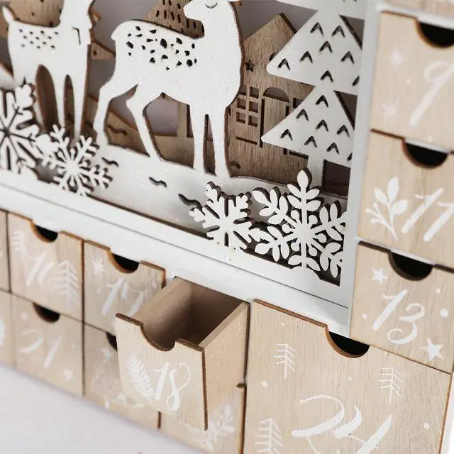 Alt view image 5 of 7 - PIONEER-EFFORT Christmas Wooden Advent Calendar House with 24 Drawers Countdown to Christmas Decoration Fill Small Gifts for Kids (12.3'' x 2.3'' x14.9'', White)