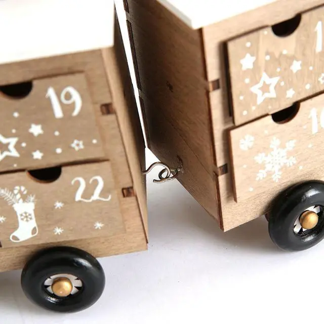 Alt view image 5 of 6 - PIONEER-EFFORT 24 Inch Christmas Wooden Advent Calendar Train with 24 Drawers for Adults and Kids Christmas Countdown Tabletop Decoration PIONEER-EFFORT (White and Natural)