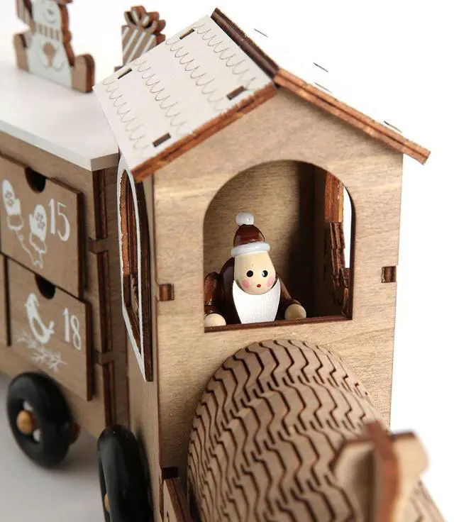 Alt view image 3 of 6 - PIONEER-EFFORT 24 Inch Christmas Wooden Advent Calendar Train with 24 Drawers for Adults and Kids Christmas Countdown Tabletop Decoration PIONEER-EFFORT (White and Natural)