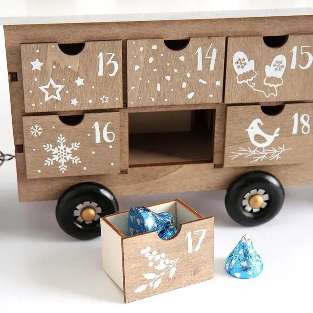 Alt view image 6 of 6 - PIONEER-EFFORT 24 Inch Christmas Wooden Advent Calendar Train with 24 Drawers for Adults and Kids Christmas Countdown Tabletop Decoration PIONEER-EFFORT (White and Natural)