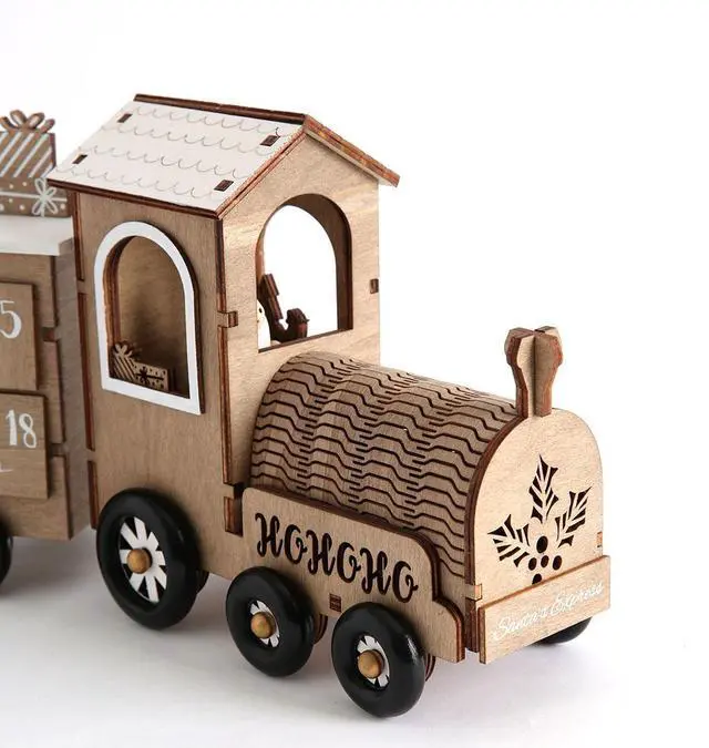Alt view image 4 of 6 - PIONEER-EFFORT 24 Inch Christmas Wooden Advent Calendar Train with 24 Drawers for Adults and Kids Christmas Countdown Tabletop Decoration PIONEER-EFFORT (White and Natural)