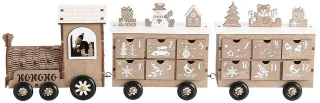 Main image of PIONEER-EFFORT 24 Inch Christmas Wooden Advent Calendar Train with 24 Drawers for Adults and Kids Christmas Countdown Tabletop Decoration PIONEER-EFFORT (White and Natural)