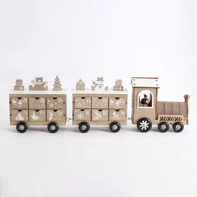 Alt view image 2 of 6 - PIONEER-EFFORT 24 Inch Christmas Wooden Advent Calendar Train with 24 Drawers for Adults and Kids Christmas Countdown Tabletop Decoration PIONEER-EFFORT (White and Natural)