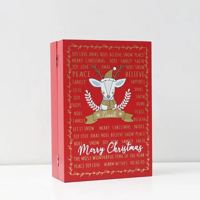 Alt view image 4 of 7 - PIONEER-EFFORT Christmas Wooden Advent Calendar Book with Drawers for Adults kids Christmas Countdown Reindeer Decoration 11 Inch (Red&Blue)