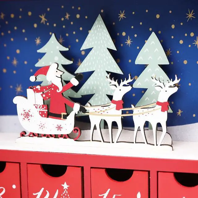 Alt view image 5 of 7 - PIONEER-EFFORT Christmas Wooden Advent Calendar Book with Drawers for Adults kids Christmas Countdown Reindeer Decoration 11 Inch (Red&Blue)