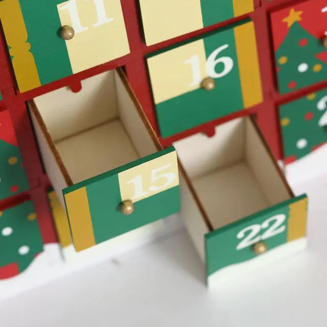 Alt view image 3 of 7 - PIONEER-EFFORT Christmas Wooden Advent Calendar House with Drawers and Led, Countdown to Christmas Decoration to Fill Small Gifts, red