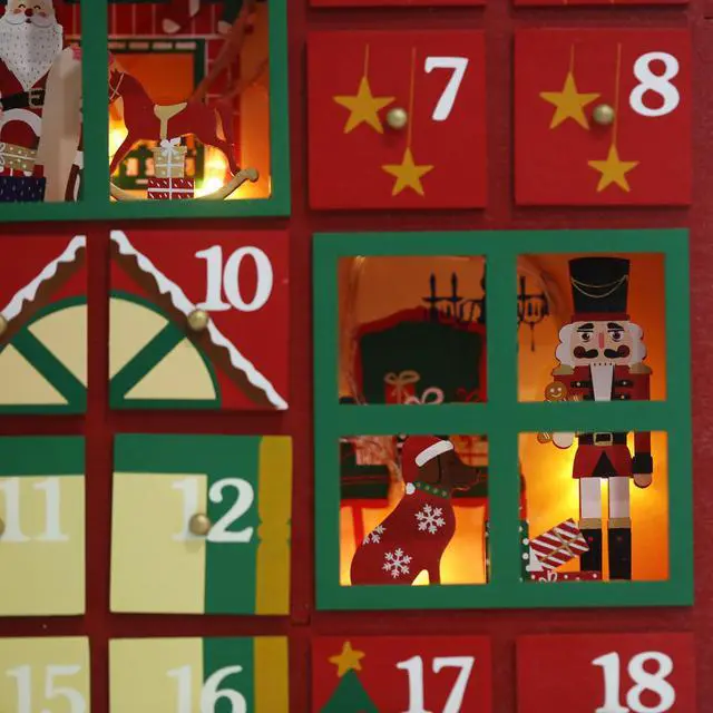 Alt view image 6 of 7 - PIONEER-EFFORT Christmas Wooden Advent Calendar House with Drawers and Led, Countdown to Christmas Decoration to Fill Small Gifts, red