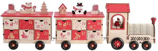 Main image of PIONEER-EFFORT 24 Inch Christmas Wooden Advent Calendar Train with 24 Drawers Christmas Countdown Tabletop Decoration (Red and Natural)
