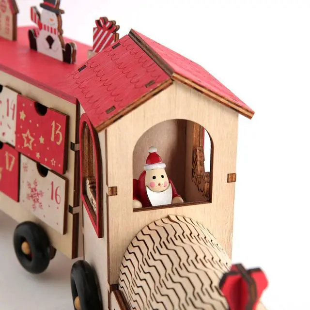 Alt view image 6 of 7 - PIONEER-EFFORT 24 Inch Christmas Wooden Advent Calendar Train with 24 Drawers Christmas Countdown Tabletop Decoration (Red and Natural)