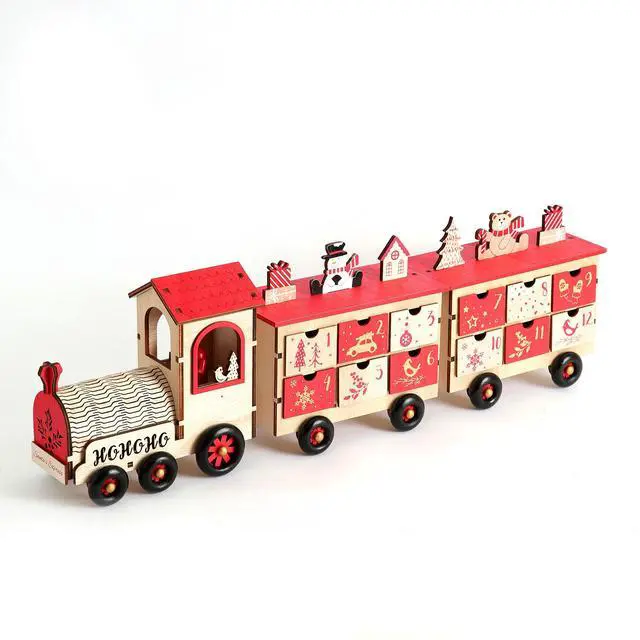 Alt view image 2 of 7 - PIONEER-EFFORT 24 Inch Christmas Wooden Advent Calendar Train with 24 Drawers Christmas Countdown Tabletop Decoration (Red and Natural)