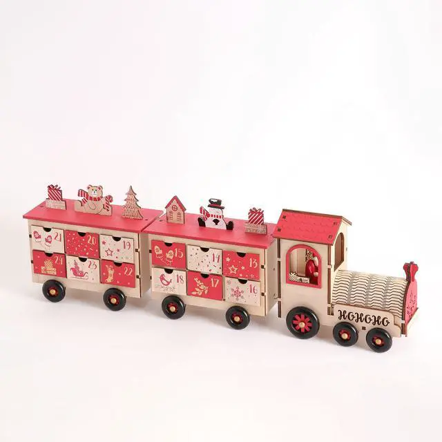Alt view image 3 of 7 - PIONEER-EFFORT 24 Inch Christmas Wooden Advent Calendar Train with 24 Drawers Christmas Countdown Tabletop Decoration (Red and Natural)