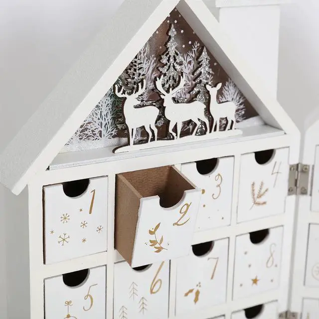 Alt view image 4 of 7 - PIONEER-EFFORT Christmas Wooden Winter Scene Advent Calendar Dual-House with 24 Drawers for Adults and Kids, 6 LED Lights Countdown to Christmas Decoration, 4 x AAA Batteries (Not Included)